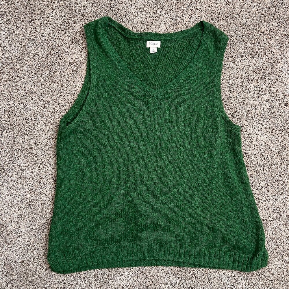 J.Crew Bouclé Textured V-Neck Sweater Tank Green Large - Picture 2 of 8